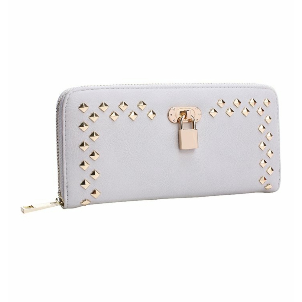 White wallet with gold studs